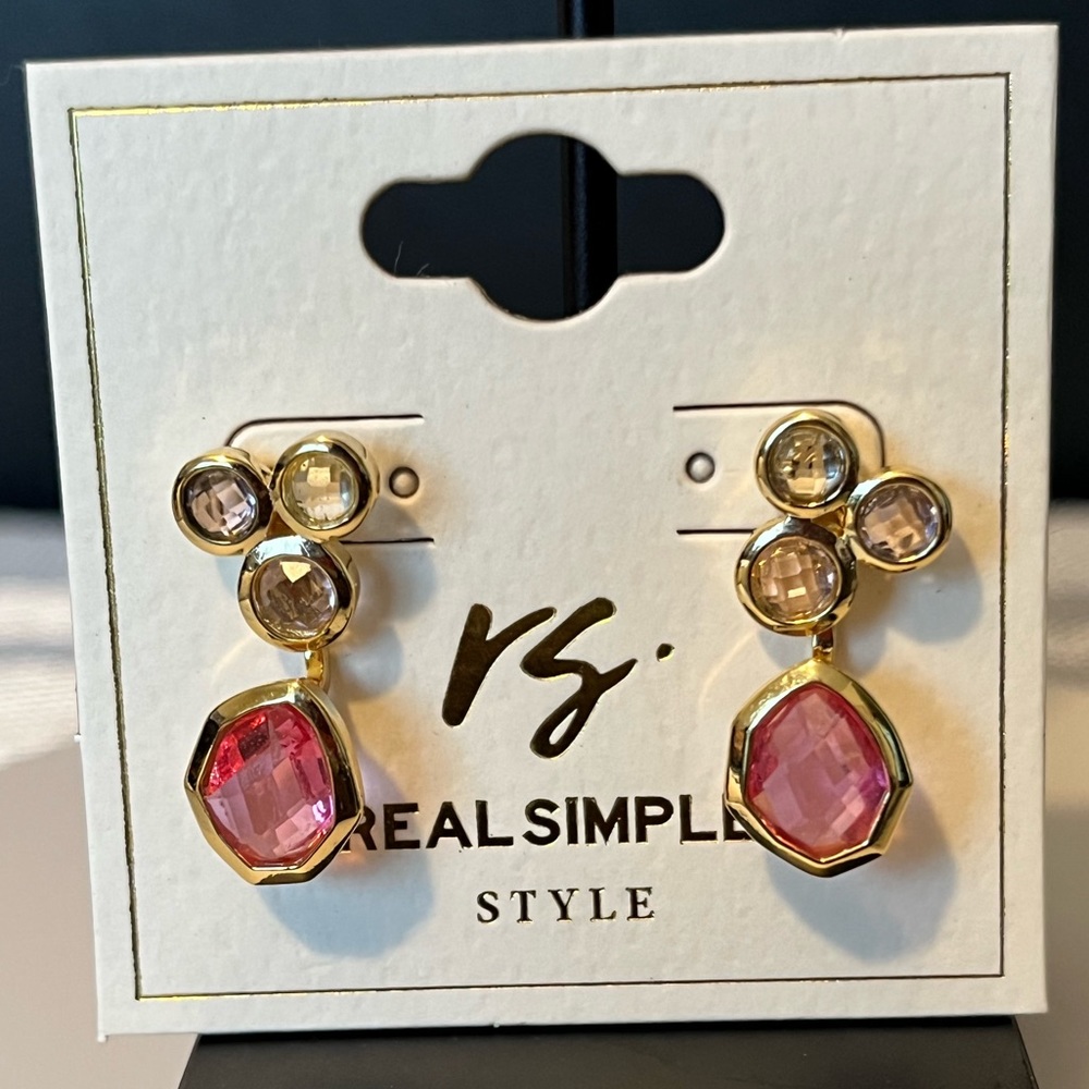 REAL SIMPLE STYLE NWT YELLOW GOLD-PLATES OVER STERLING SILVER & PINK EAR…